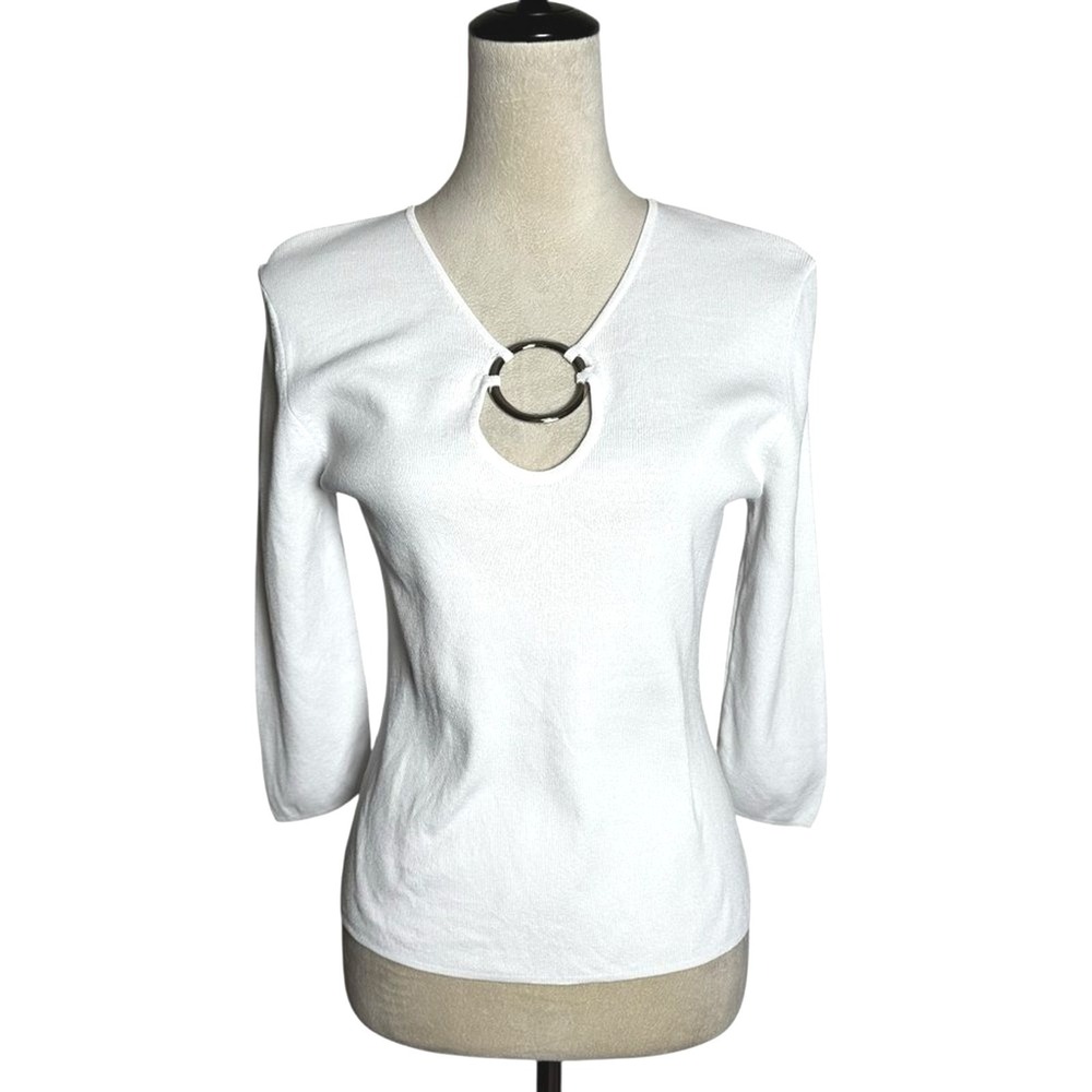 Cable & Gauge White O-Ring Cutout Stretch Knit Top M | Y2K Minimalist Clean Girl